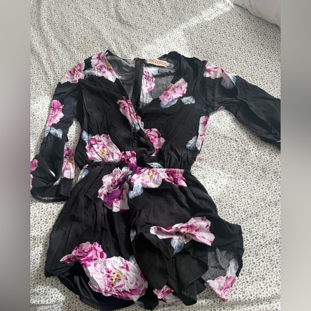 Reverse Black and Pink Floral Jumpsuit